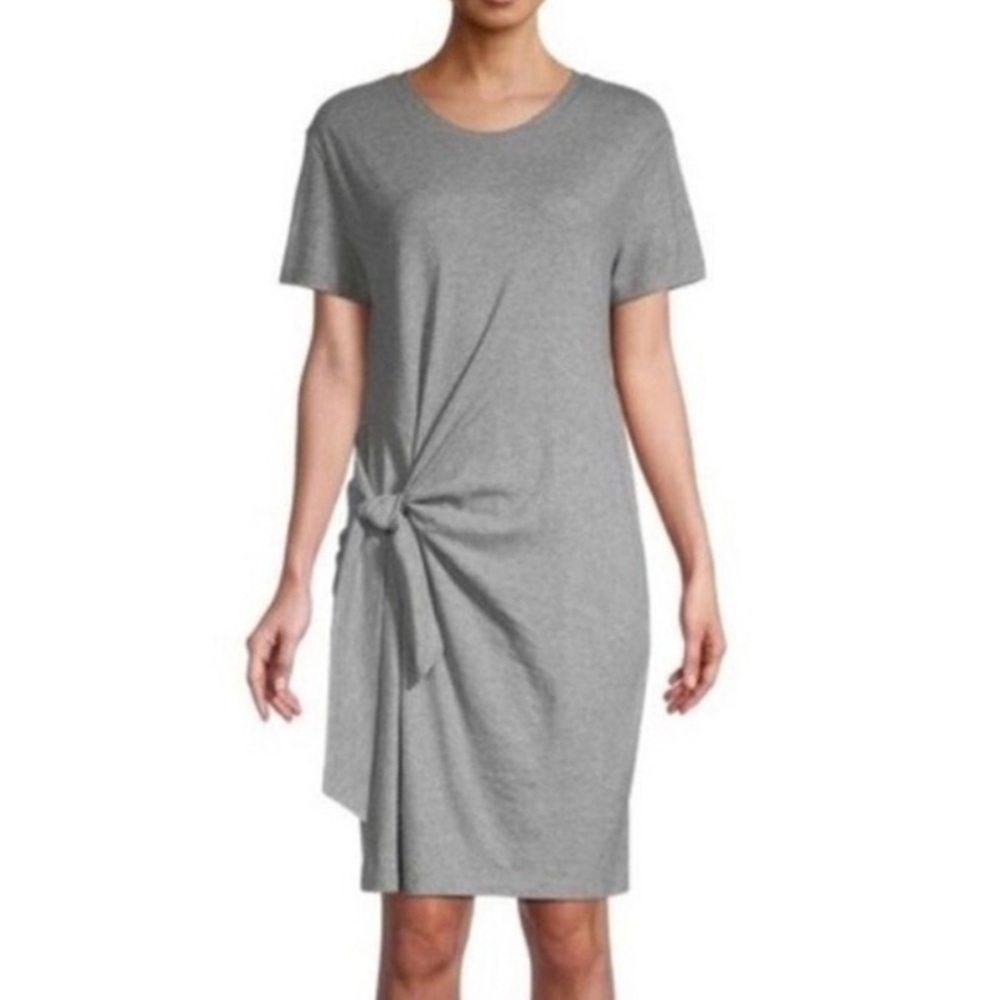 Vince Cotton Tie Side T Shirt Knit Mini Dress Gray Size S